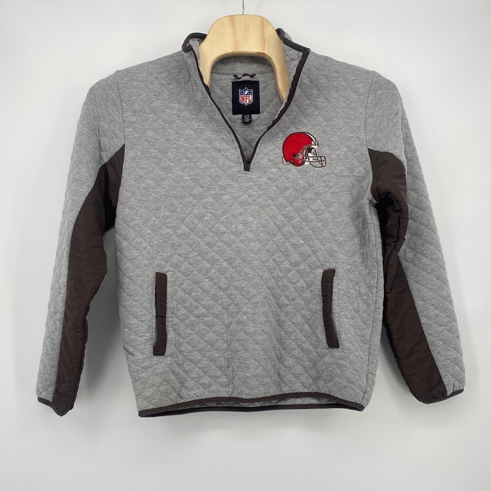 NFL Cleveland Browns Pullover Large Gray Excellent Quilted Quarter Zip Mens